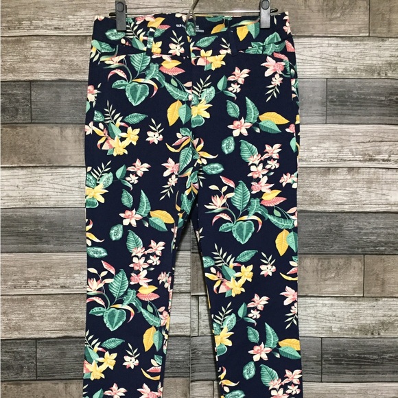 Old Navy Pixie Floral Pants Women’s 6 Navy Blue Mid Rise Stretch (Inseam 29) - Picture 5 of 9
